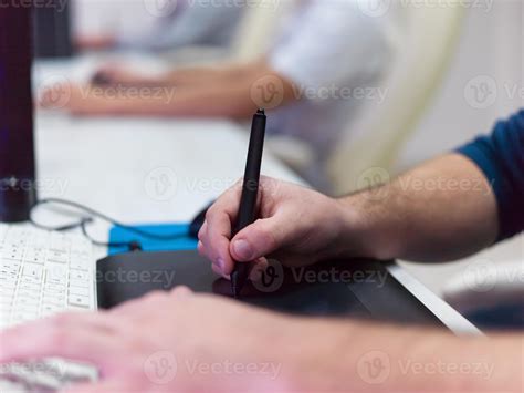 closeup  graphic designer working  workplace  stock photo