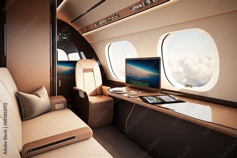 business jet interior, with sleek and modern design features, including ...