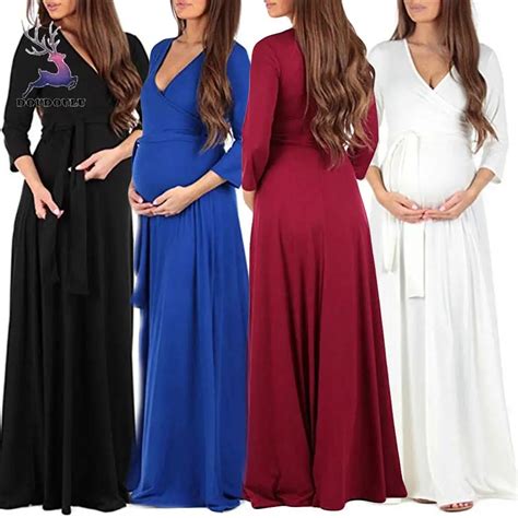 2019 Pregnant Woman Fashion Wrap Maternity Dress Adjustable Belt Multi function Dress maternity ...