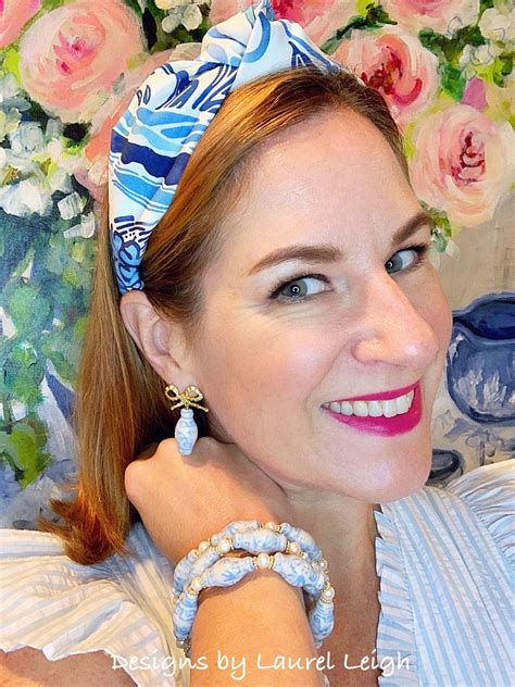 Wedgwood Blue Ginger Jar Ruffled Bow Earrings | Designs by Laurel Leigh