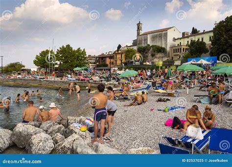 People Sunbathing on Beach on 30 July 2016 in Desenzano Del Garda ...