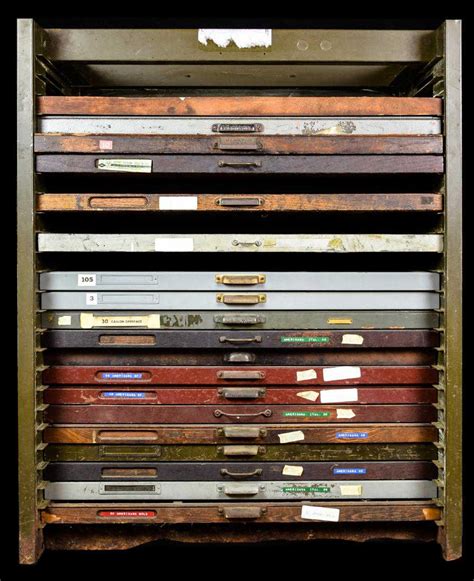 typesetting letterpress drawers vintage type cabinet