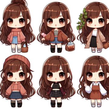 Girly Chibi Girls Anime 3d Aset Of Brown Hair Cute Girl, Girly Chibi ...