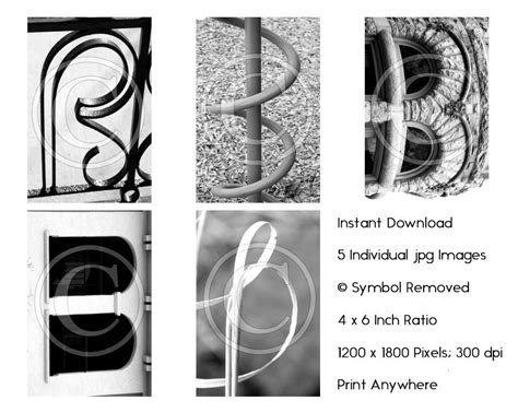 Letter B Alphabet Photography Instant DOWNLOAD 5 Different B & W Jpeg ...