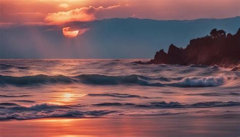 Premium Photo | Sunset over the ocean with a mountain in the background