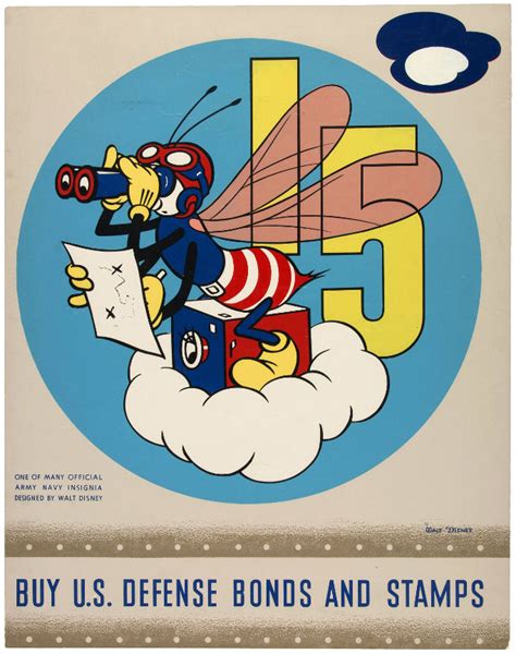 Hake's - DISNEY INSIGNIA WAR BONDS AND STAMPS POSTER - 15th OBSERVATION SQUADRON.