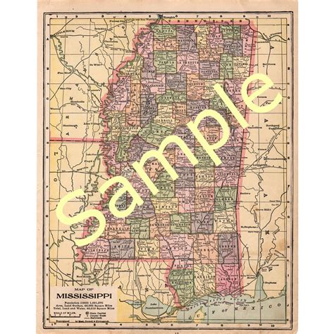 Mississippi Old County Map