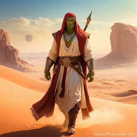 Orc in Arabic attire in desert | Stable Diffusion Online