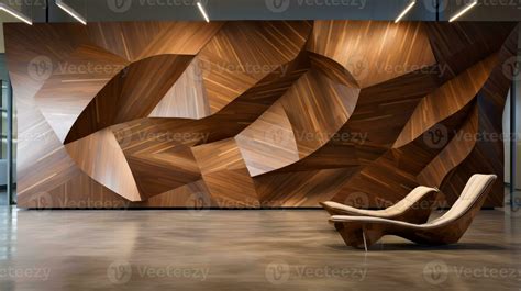 Modern living room with wooden geometric wall, Generative AI 33289396 ...