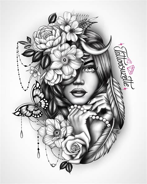 flowers lady face tattoo design | Tatuagem braço inteiro feminino