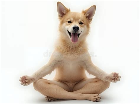 dog  yoga meditation pose smiling  white background portrait