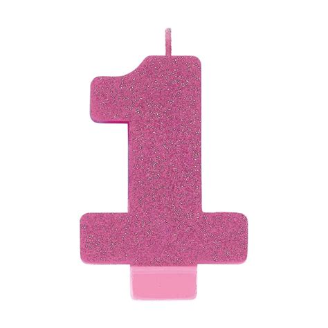 Number 1 Party Supplies - Candle Pink Glitter 8cm