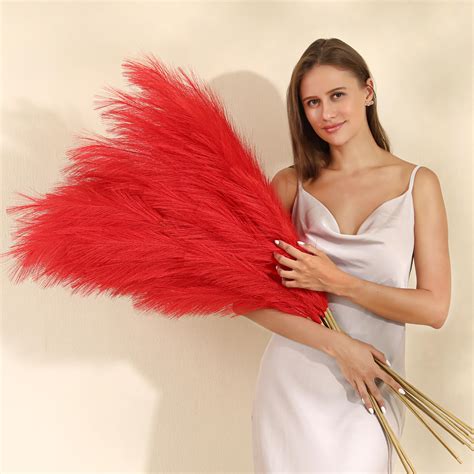 Snapklik.com : Wertuirk Red Pampas Grass Decor - 45-Inch Set Of 8