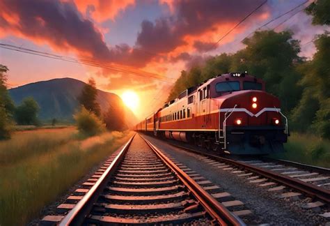 premium photo  train     tracks   sunset