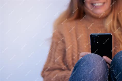 premium photo woman   mobile  white background