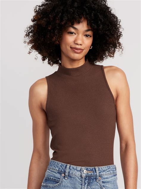 sleeveless rib knit mock neck  shirt  women  navy