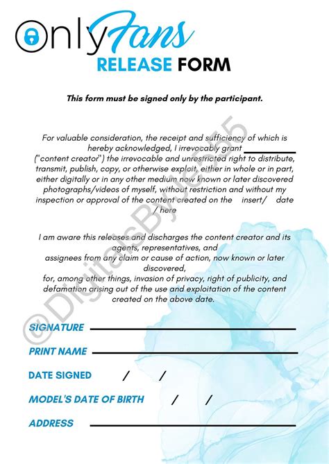 Onlyfans Release Form Digital Download Template - Etsy
