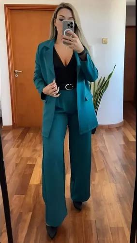 Conjunto Mujer Sastrero Blazer Y Pantalón Crep De Vestir Rfs | MercadoLibre