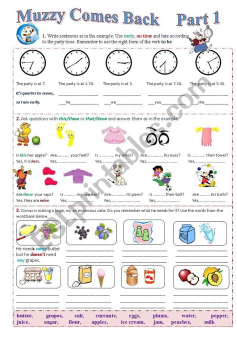 Muzzy Comes Back - Part 1 - 2 pages - 7 exercises - ESL worksheet by ...
