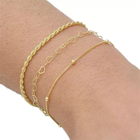 Pulseiras Femininas Banhadas A Ouro - Kit Mix 03 Pulseiras Femininas Banhadas A Ouro 18k Pulseiras | MercadoLivre