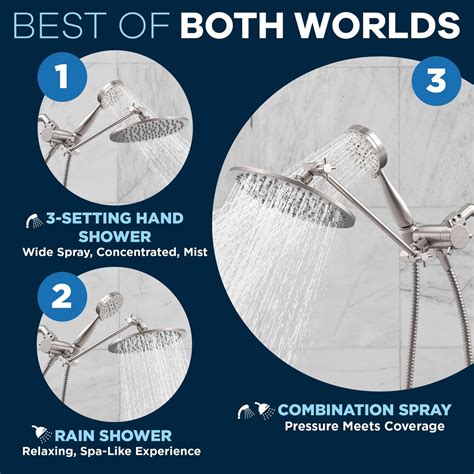 All Metal 3-Spray Dual Shower Head with Shower Arm Extension, 2.5 GPM