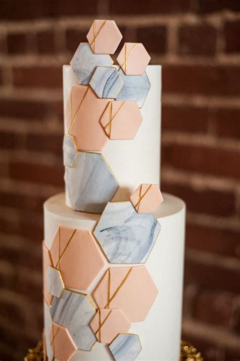 wedding cake geometric cake hexagon cake marble gold white grey