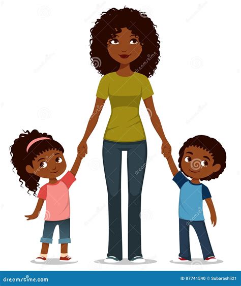 Madre Afroamericana Con Dos Niños Lindos Ilustración del Vector