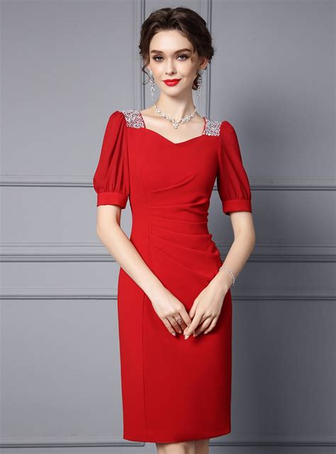 Red Tulle Short Sleeve Beading Mother Of The Bride Dress