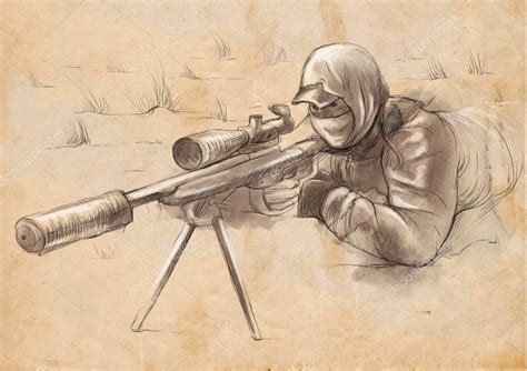 shooter sniper  hand drawn illustration stock photo  kuco
