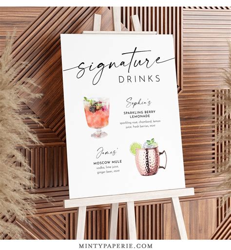 Signature Drinks Sign, Cocktails, Wine, Minimalist, His and Her