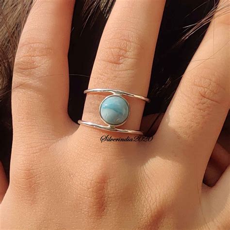 Larimar Ring Larimar Band Ring 925 Silver Ring Gemstone | Etsy