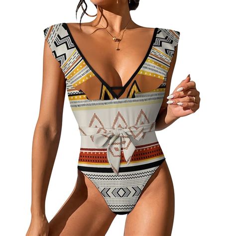 Boho Geometric Stripes Swimsuit Sets Women's Swimwear Summer One-Piece