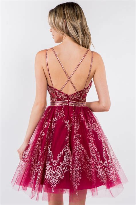 Champagne Sleeveless Embroidered Short Homecoming Dress - Homecoming
