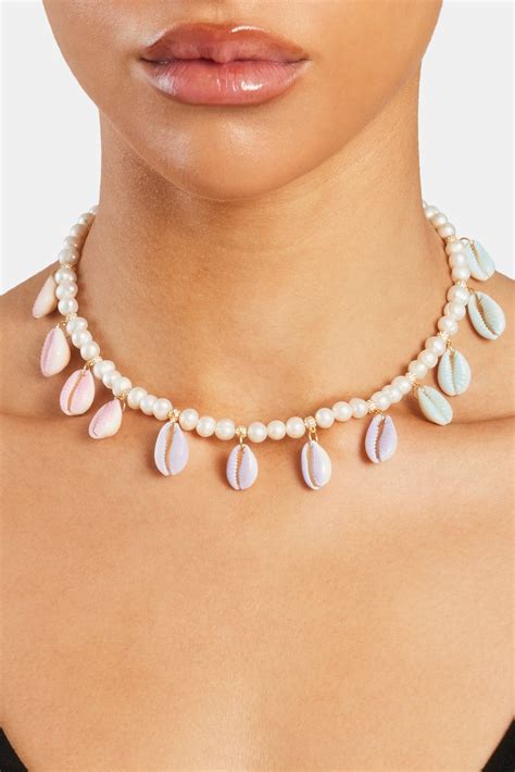 Freshwater Pearl Pastel Cowrie Shell Necklace - Gold | Womens Necklaces