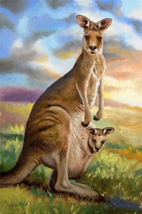 kangaroo painting | Kangaroo wildlife animal large 36x24 oils on canvas ...