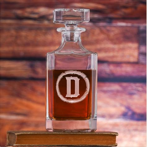 rustic letter etched square whiskey decanter etsy