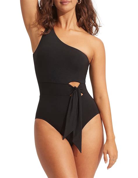 Seafolly Tie Waist One Shoulder One Piece Swimsuit | David Jones