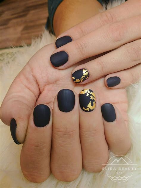 Black Matte Nail Polish With Gold