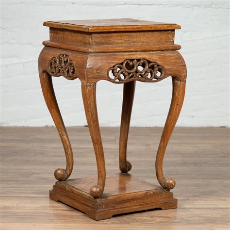 Chinese Ming Style Wooden Incense Stand with Cabriole Legs and Carved