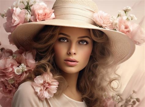 Premium Photo | Woman with hat and flowers