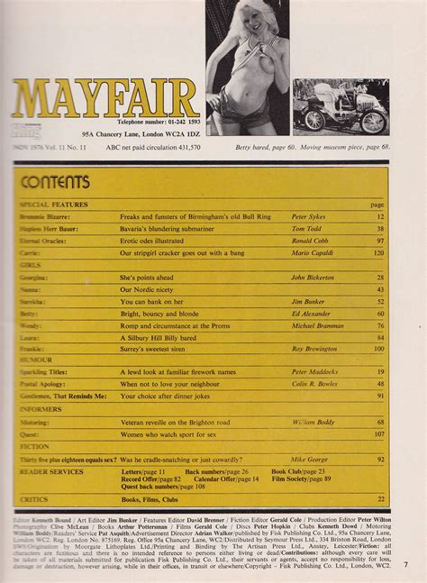 Vintage 'MAYFAIR' VOL.11 No 11 Adult Magazine 1976 | Etsy
