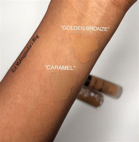 Swatches of LA Girl Pro HD foundation in Golden Bronze and Revlon Colorstay Foundation In ...