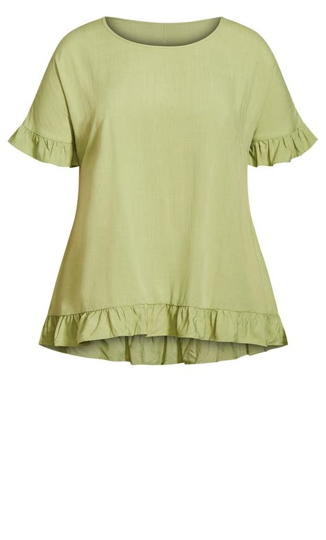 Evans Olive Green Frill Hem Top | Evans