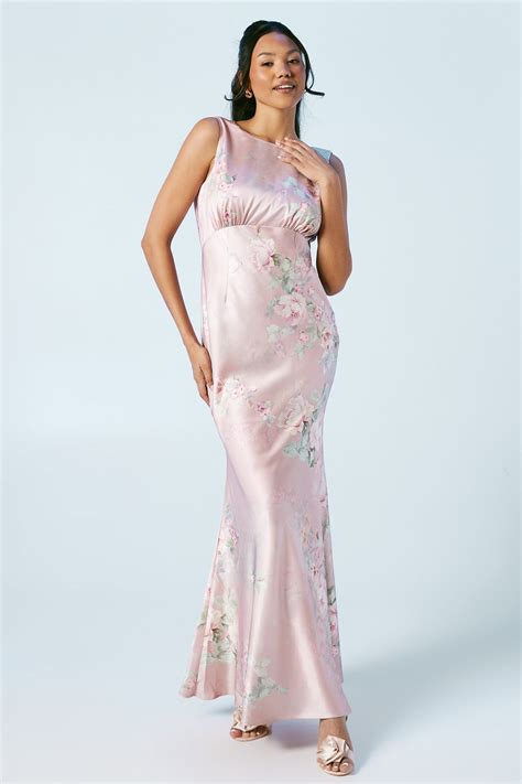 Dresses | Trailing Blossom Printed Satin Cowl Back Bridesmaid Dress | Coast