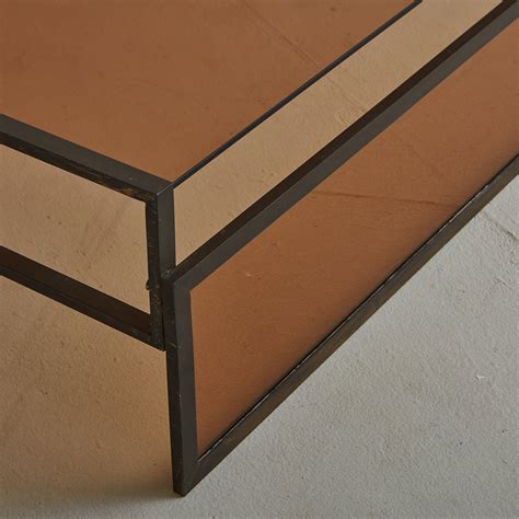 Modernist Amber Glass Coffee Table with Iron Block Frame, France 20th