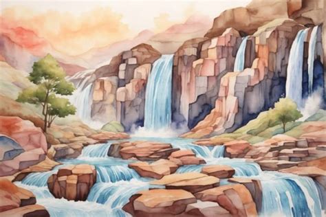Waterfall Watercolor Illustration Graphic by mimishop · Creative Fabrica