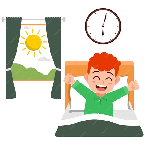 Premium Vector | Happy cute little kid boy wake up in the morning