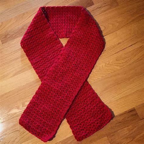 Red Crochet V-Stitch Scarf | Crochet baby shawl, Crochet scarf pattern ...