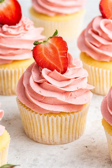 Vanilla Cupcakes With Strawberry Frosting