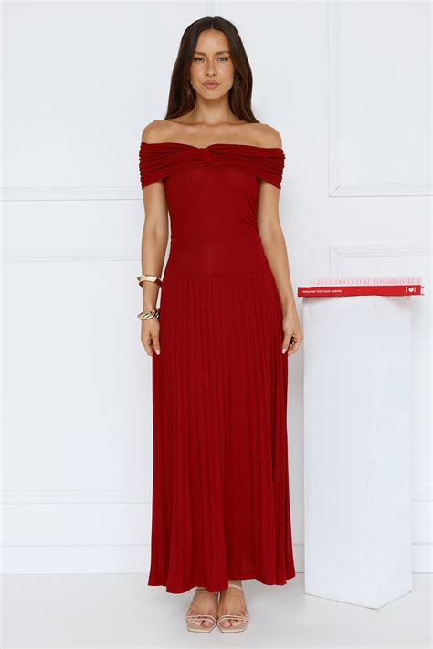 Nikita Off Shoulder Ribbed Maxi Dress Red | Hello Molly US